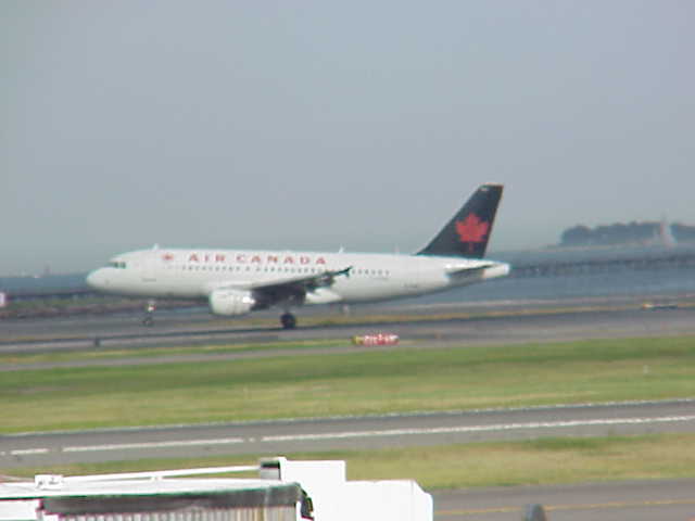 Air Canada landing at Logan Airport in Boston