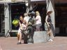 A mom and her daughter pose for a picture with Bugs Bunny at Boston Quincy Market