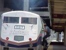An engineer jumps into Amtrak engine 827 at South Station in Boston Massachusetts 