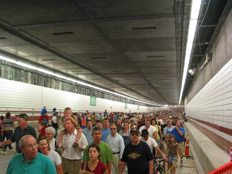 Foot traffic in a Big Dig tunnel