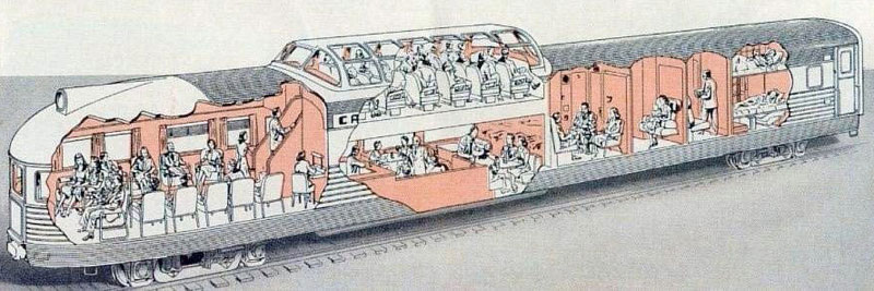 cutaway view of a Vista Dome observation car