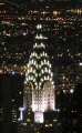 close shot of the illuminated Chrysler Building at night