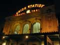 the outside of Denver Union Station at night (39Kb)