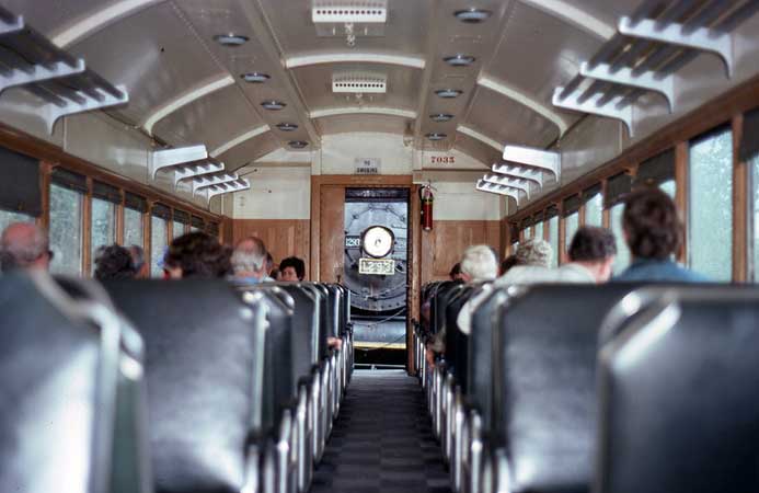 looking out of the coach door at the loco headlight