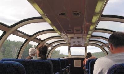 Inside an Alaska Railroad dome car