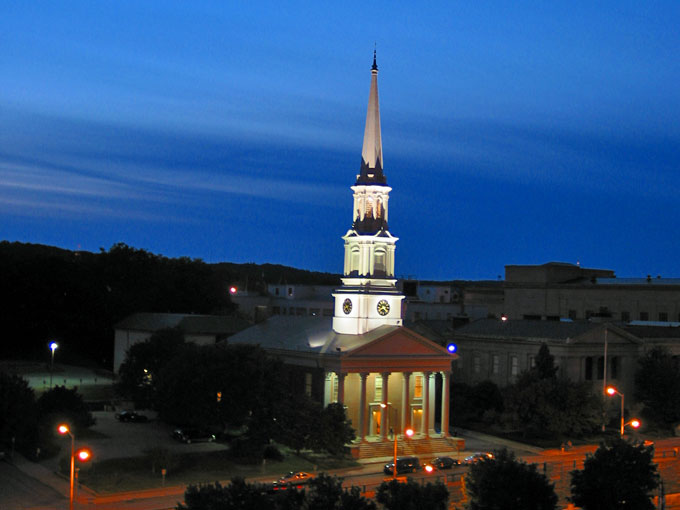 First Unitarian Church in Worcester at night