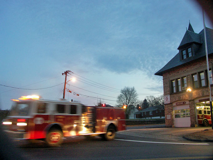 Fire Truck Leaves the Plantation Street Station in Worcester