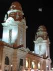 Worcester Union station towers at night