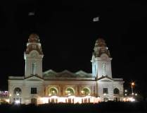 Worcester Union station exterior at night
