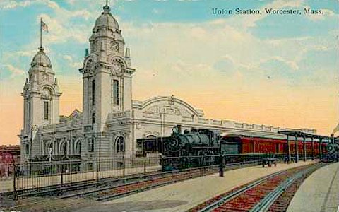 An old postcard of Worcester Union Station